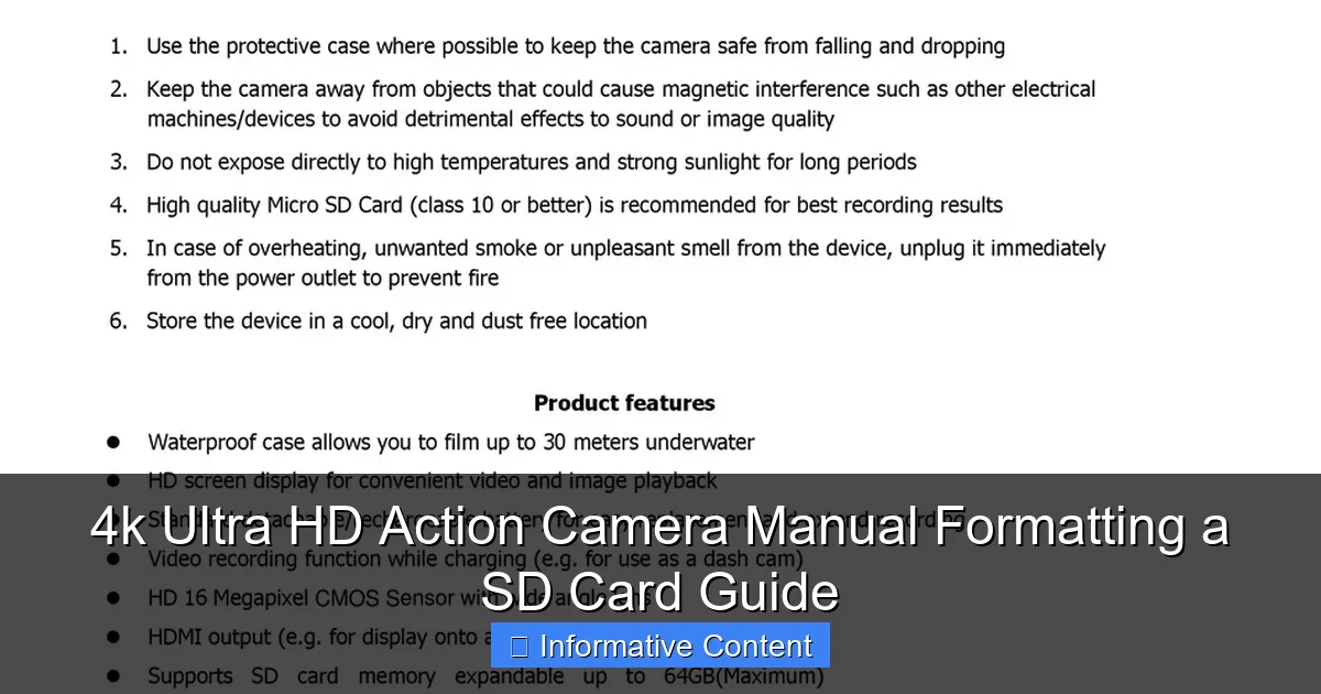 4k Ultra HD Action Camera Manual Formatting a SD Card Guide