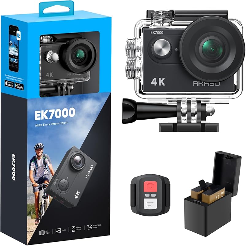 AKASO EK7000 4K WiFi Action Camera with EIS, 131ft Waterproof, and Ext