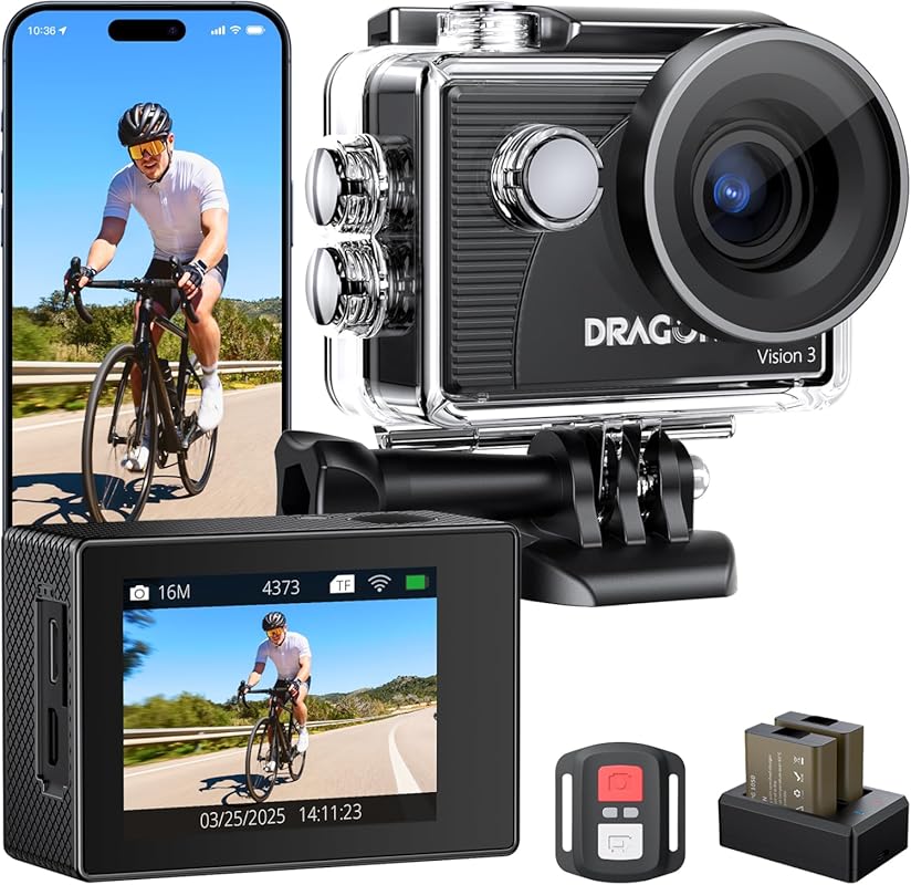 Dragon Touch Vision 3 4K Action Camera with Zoom and Wide Angle