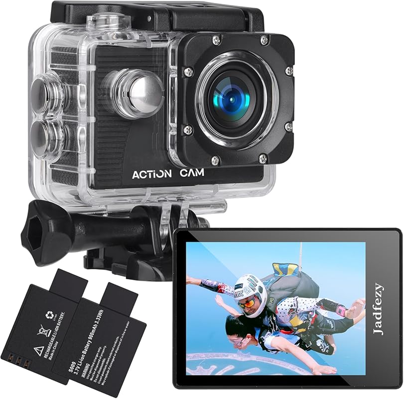 FHD 1080P 12MP Action Camera, 98FT Waterproof, 2 Batteries, Wide Angle