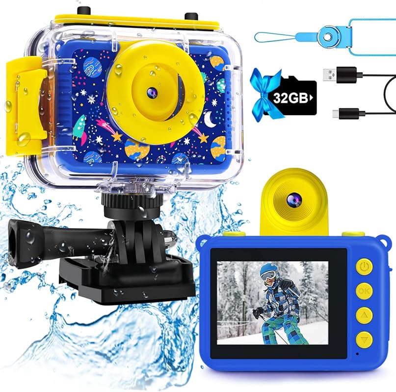 GKTZ Kids Camera - Waterproof Underwater Camera for Kids, Christmas Bi
