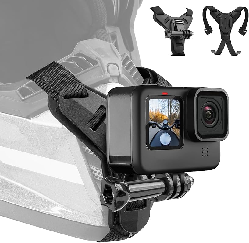 GoPro Helmet Mount with Chin Strap – Fits Hero, Insta360, DJI Osmo Act