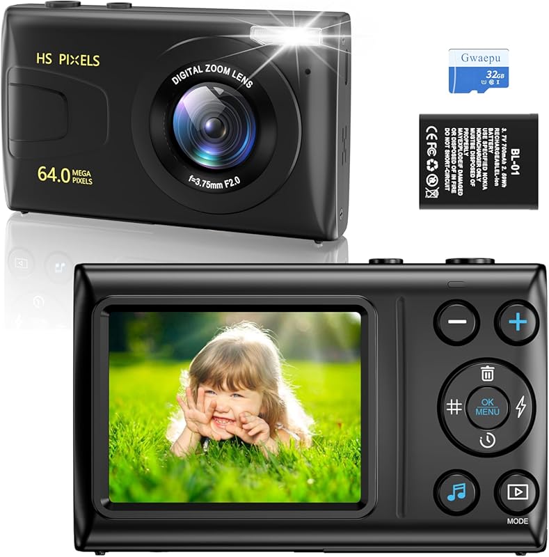 Digital Camera, 4K 64MP Digital Point and Shoot Camera with 18X Zoom C