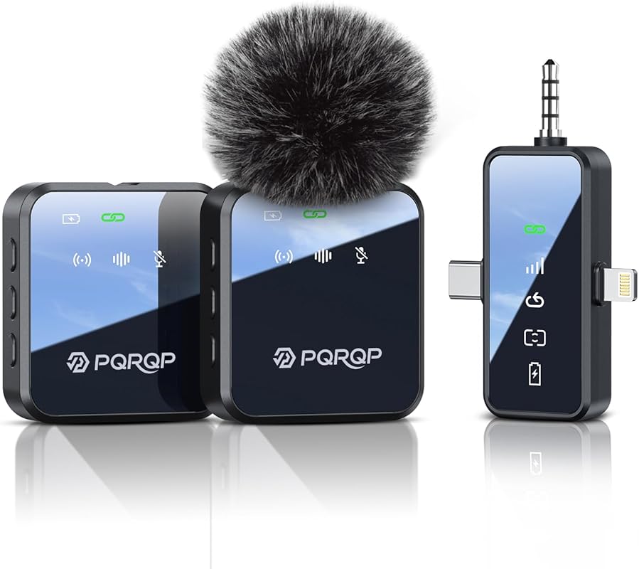 PQRQP 3 in 1 Microphone for iPhone/Android/Camera, Wireless Microphone