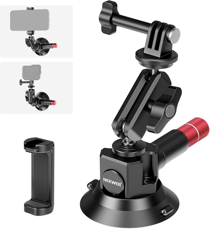 3-inch suction cup mount with ball head and phone holder for action ca