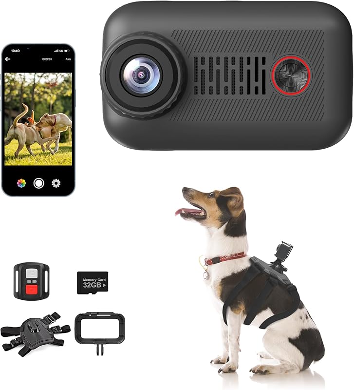 2K Pet Collar Camera with Phone App 32GB SD Card 20MP Dog Collar Camer