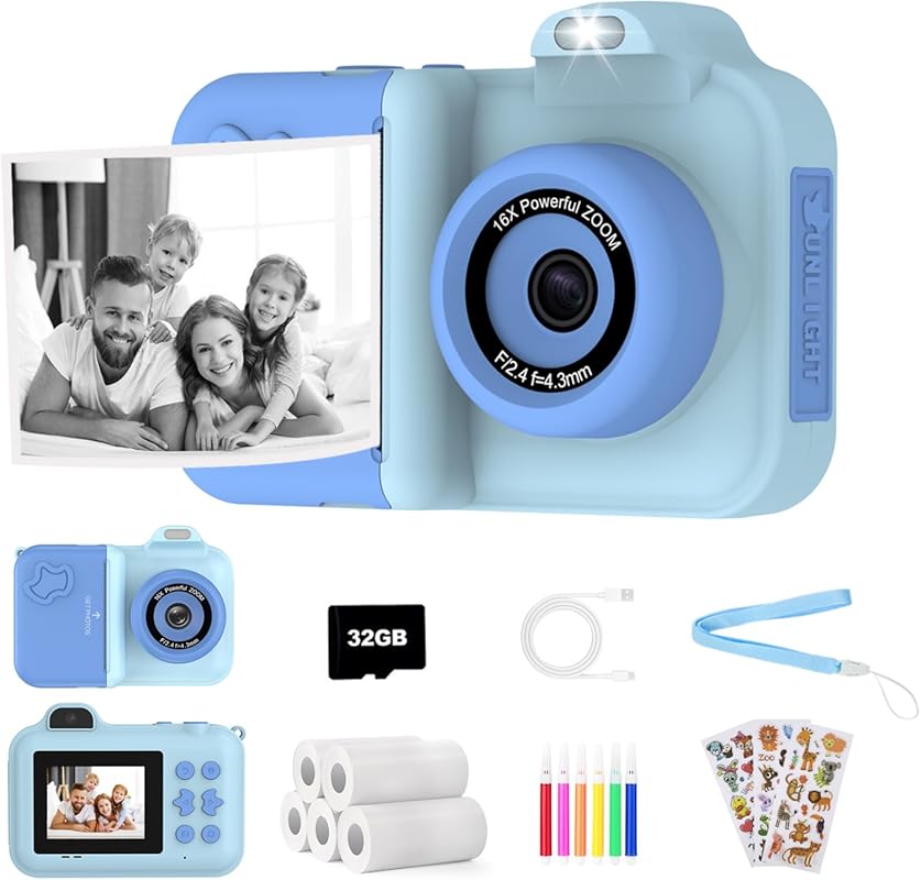 1080P HD Dual-Lens Instant Print Camera for Kids Ages 3-12 with Paper 