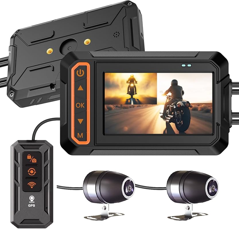 Motorcycle Dash Cam, 3'' LCD Waterproof Motorcycle Front and Rear 1080