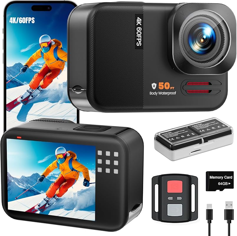 Affordable 4K 60FPS Action Camera with Touch Screen, Waterproof, EIS,