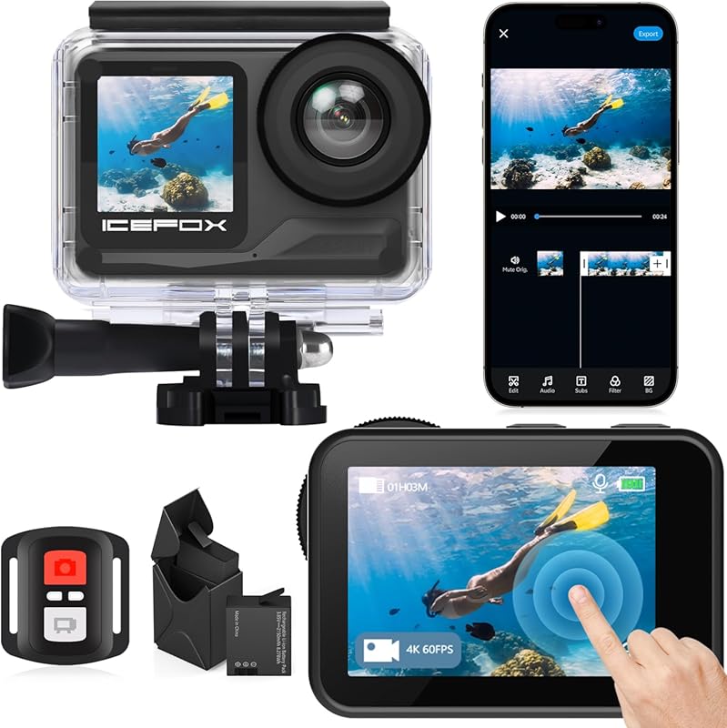 4K 60FPS Underwater Action Camera with EIS, Zoom, and WiFi Remote Cont