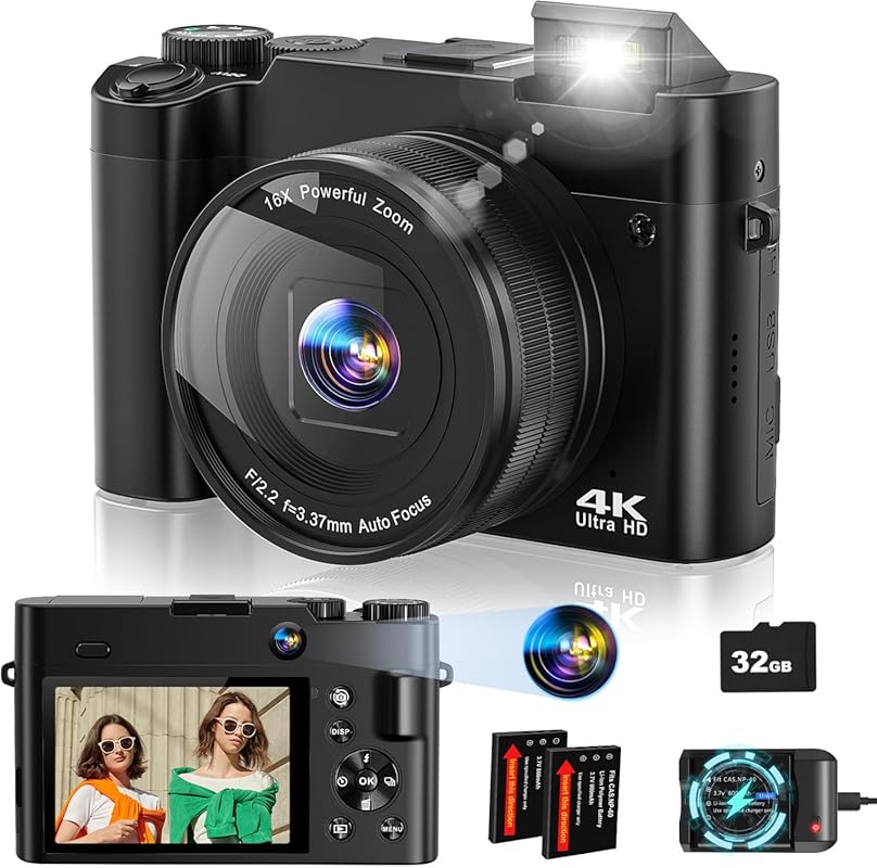 4K Vlogging Camera with Dual Lens and 64MP for YouTube and Travel