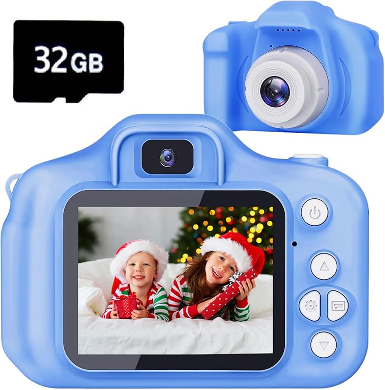 Blue HD Digital Video Camera for Kids Ages 3-10 with 32GB SD Card