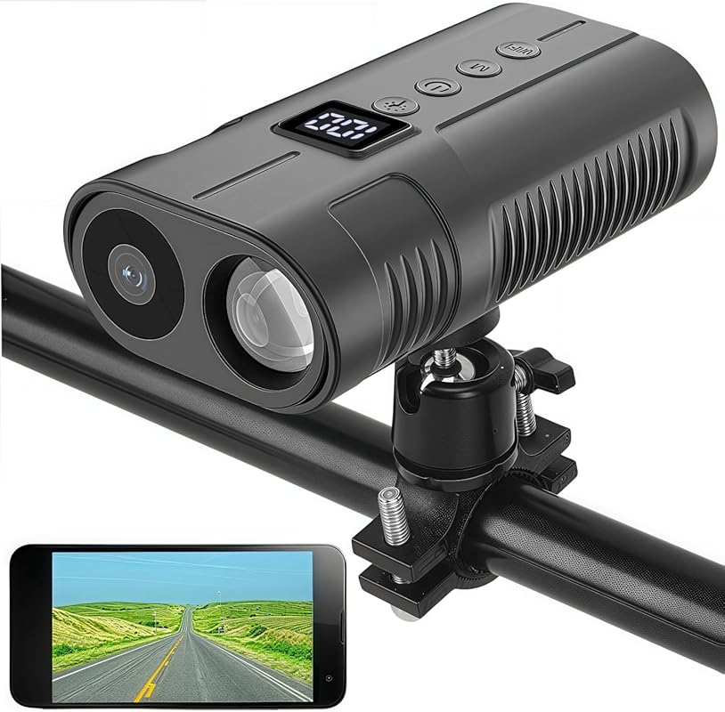 1080P Bike Camera with LED Headlight, 10-Hour Recording, 64GB Memory,