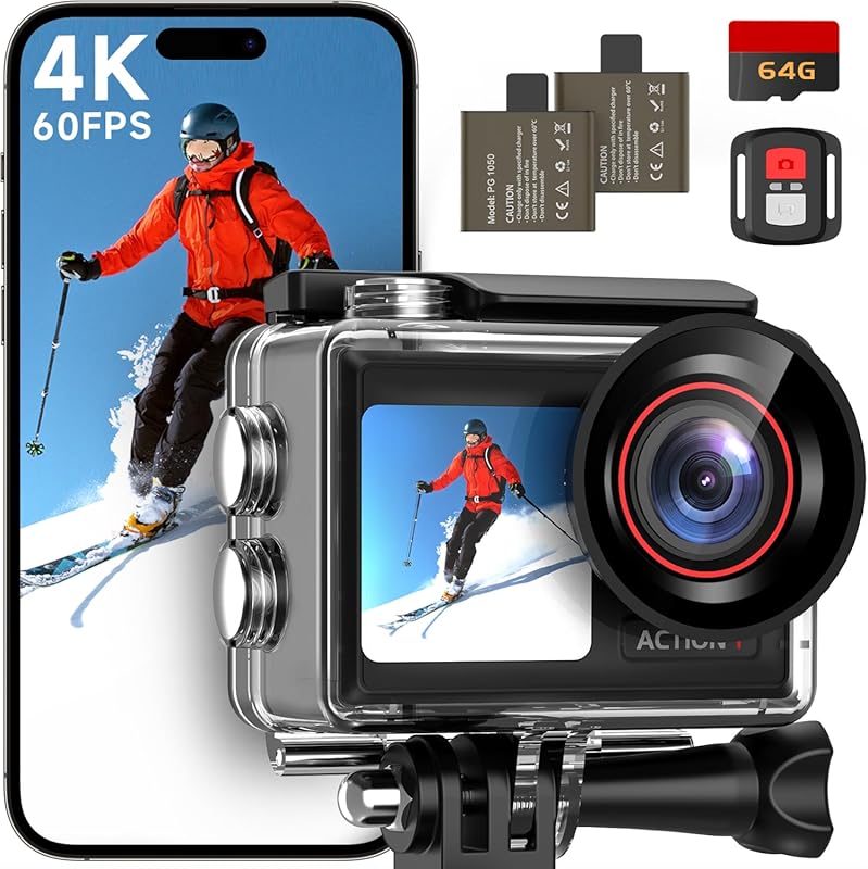 ODDV 4K60FPS Action Camera with Dual Screens, 132FT Waterproof, EIS