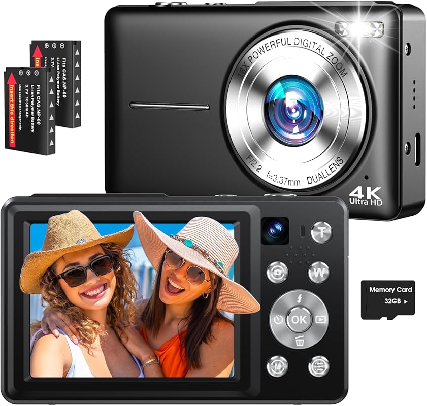 4K Digital Camera, 64MP Autofocus Vlogging Camera with Dual Lens, 16X