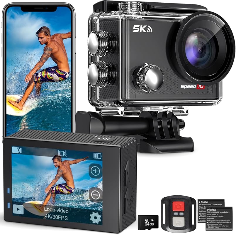 5K 30FPS Waterproof Action Camera with 131FT Depth, EIS, 170° Lens, an