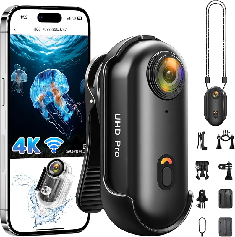 Compact 4K Wearable Action Camera with Waterproof Case for Vlogging, C