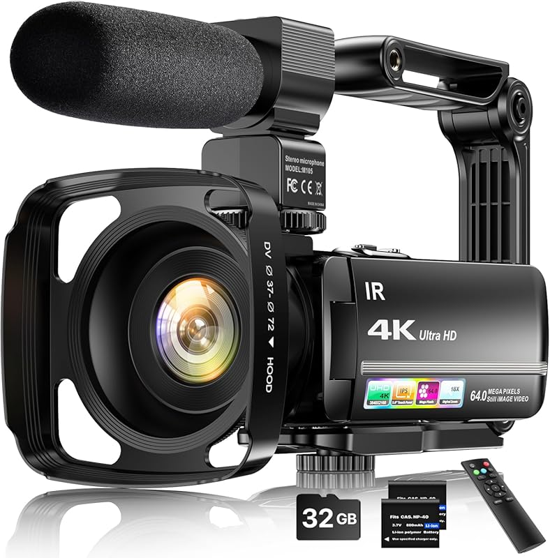4K Video Camera Camcorder 64MP Vlogging Camera for YouTube 3.0