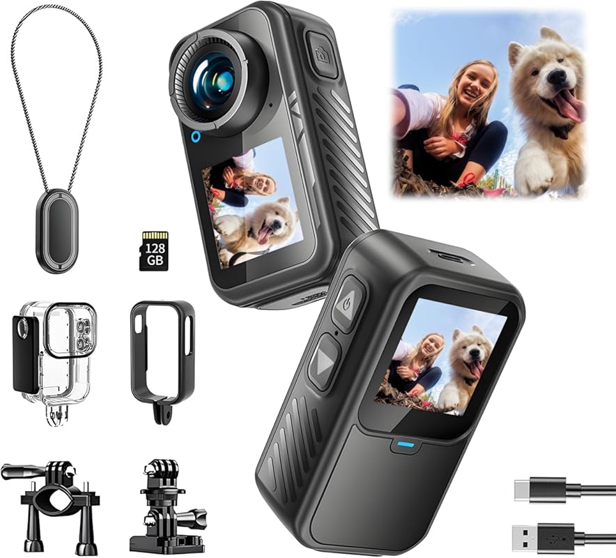Mini 4K Action Camera with EIS, Waterproof Design, and Wearable POV Mo
