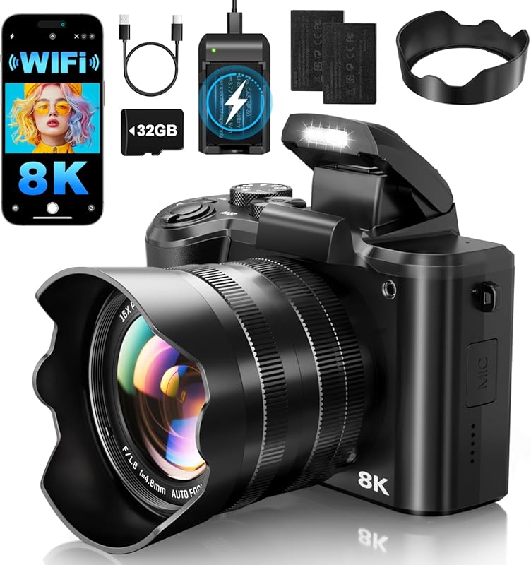 8K Professional Digital Camera with 88MP, Dual Lens, WiFi, and Touch S