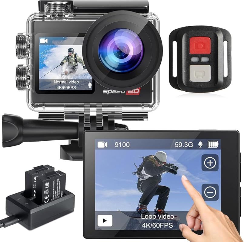 4K 60FPS Action Camera with Touch Screen, EIS, and 131FT Waterproof Ra