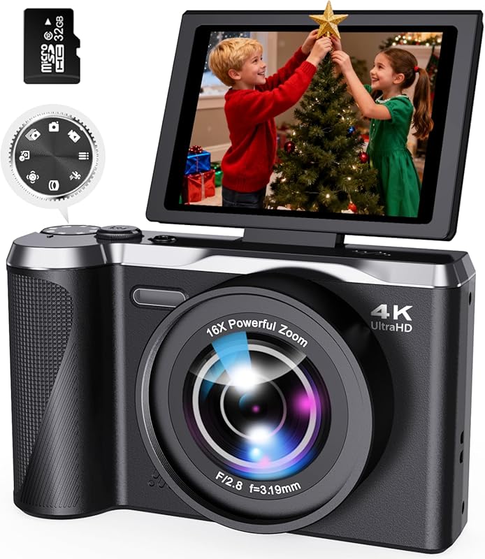 4K 56MP Vlogging Camera with Flip Screen and 16X Zoom for Beginners an