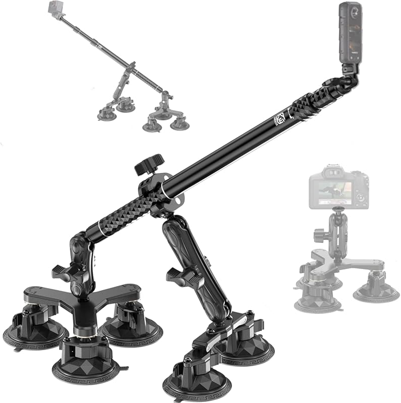 Extendable Suction Cup Mount for Action Cameras on Car, Bike, or Boat