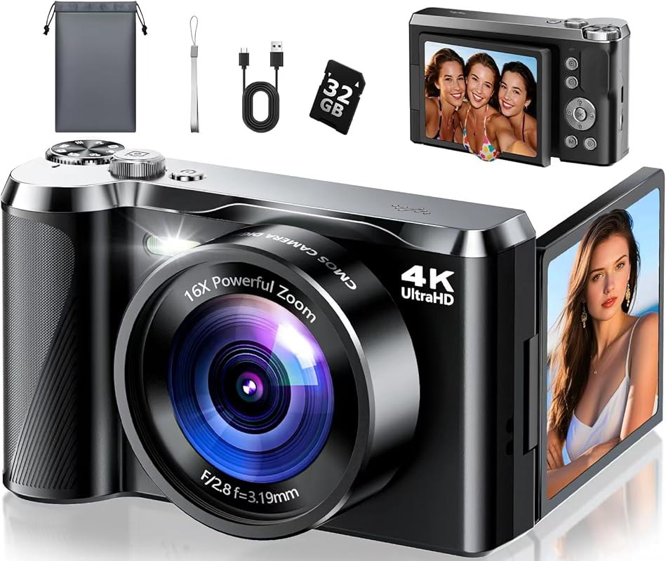 Best Digital Camera for Action Photos: 4K 56MP Compact Camera with Fli
