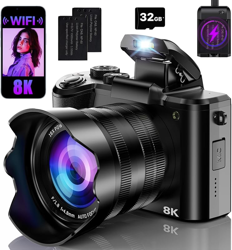 8K WiFi Camera with 88MP Sensor and 16X Zoom for Action Shots