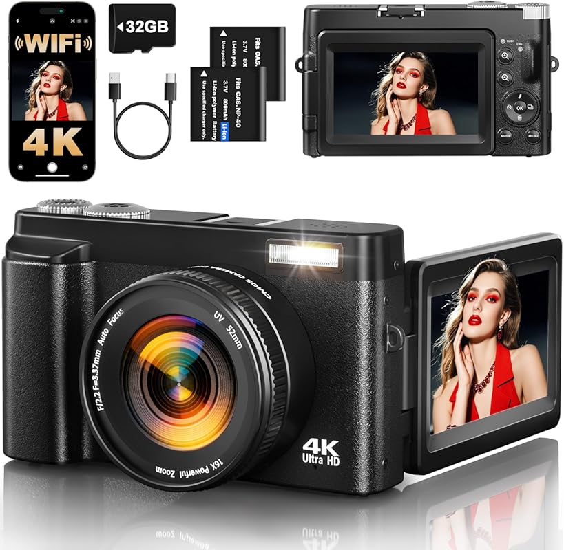4K Digital Camera for Photography, 64MP Autofocus WiFi Vlogging Camera