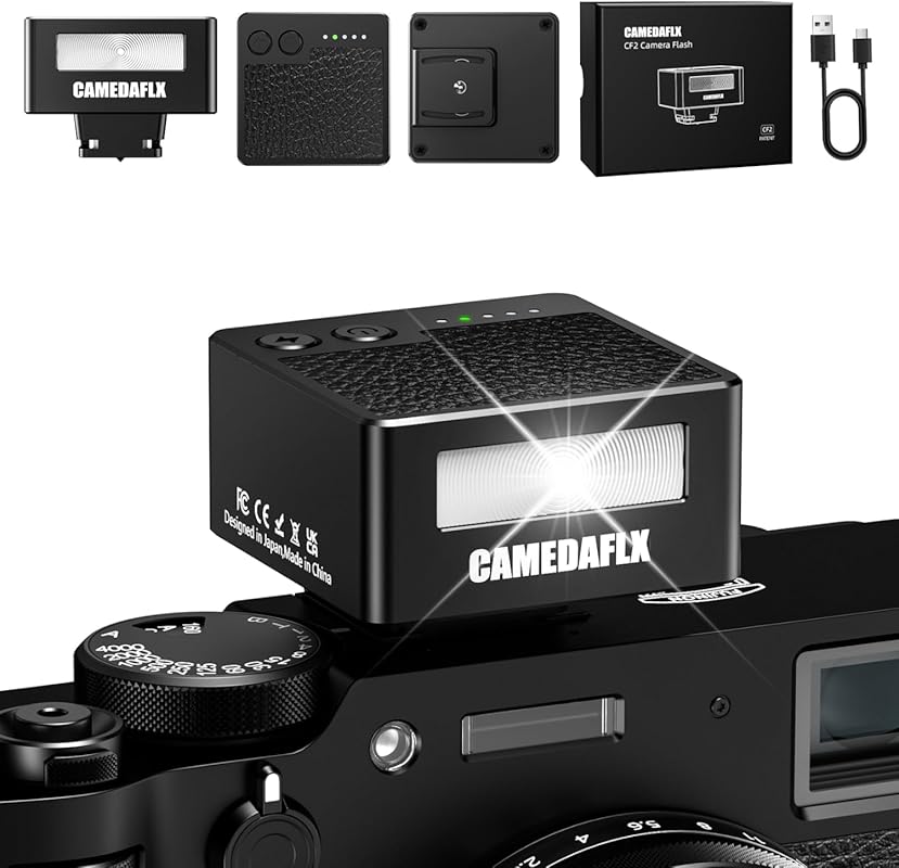 CF2 Mini Camera Flash-Aluminum Hot Shoe Flash,GN10,5 Power Levels Manu