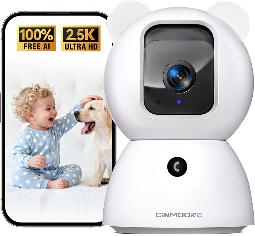 2.5K Pet/Dog Camera with Speaker/Phone App, No-Monthly-Fee AI Person/P