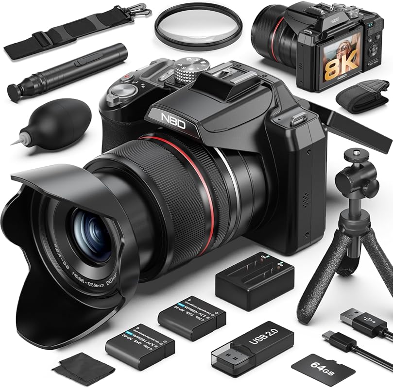 8K 64MP Digital Camera with 48x Zoom, Flip Screen, and WiFi for YouTub