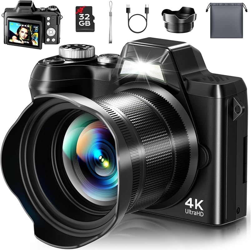 56MP 4K Vlogging Camera with Flip Screen and 16x Zoom for Content Crea
