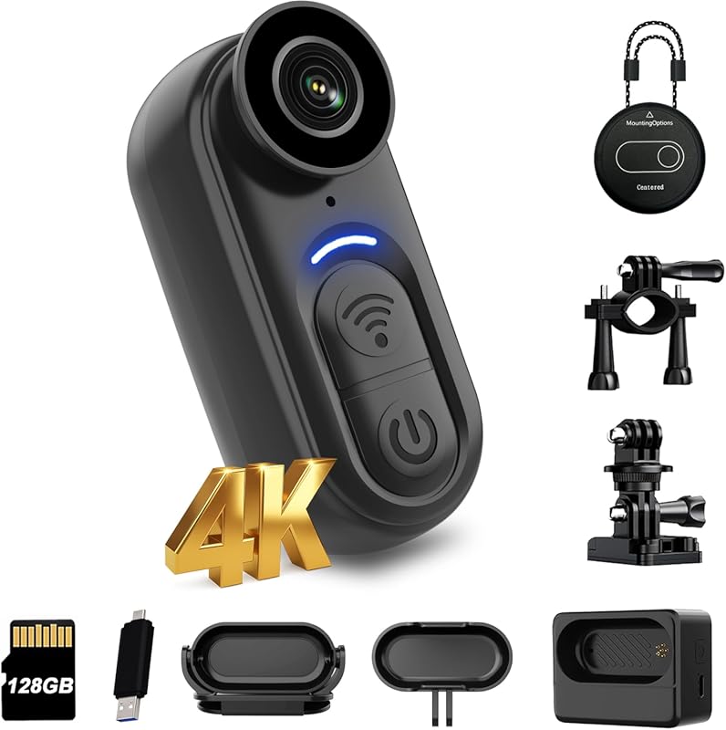 4K Mini Body Camera 128GB – Thumb Size Wearable Action Cam, Hands-Free