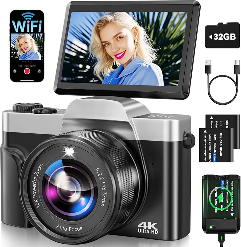 Compact 4K Vlogging Camera for Action Photography with Flip Screen and