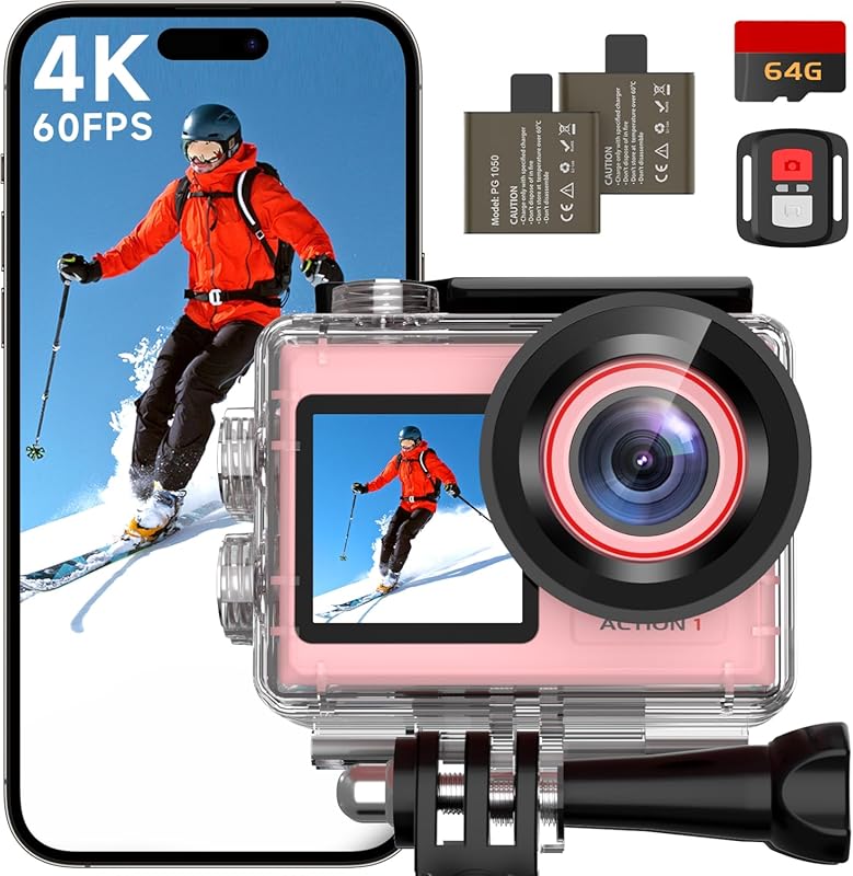 ODDV 4K60FPS 30MP Action Camera with Front LCD and Touch Rear Screens