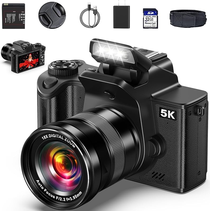 5K 80MP WiFi Camera with Touch Screen and Autofocus for Beginner Photo