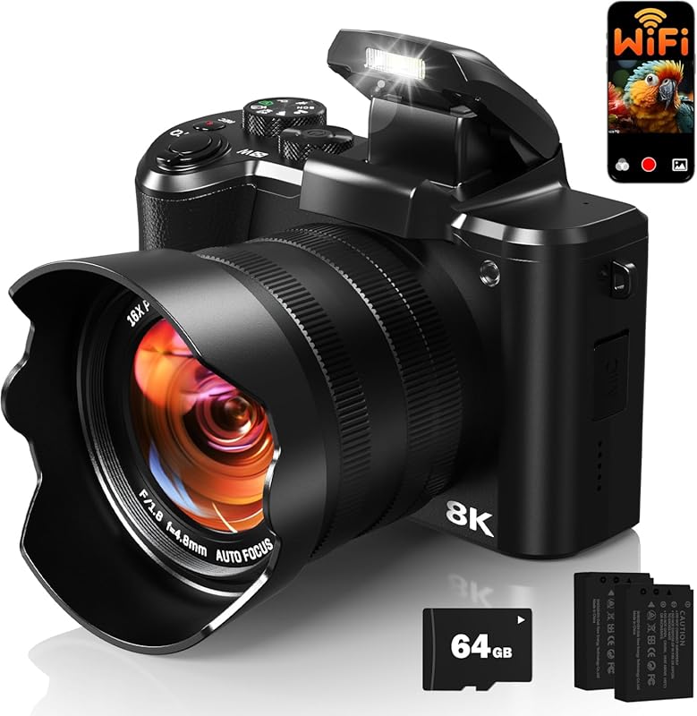 8K 88MP Vlogging Camera with Selfie Lens and Flash for YouTube Content